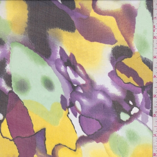 Yellow/Mint/Purple Abstract Silk Chiffon Fabric