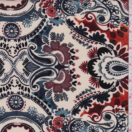 Natural/Slate/Maroon Baroque Peachskin Fabric