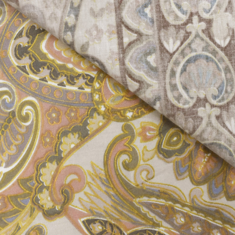 1 3/8 YD PC-Light Beige-Soft Pink-Multi Cotton Paisley Printed Woven Fabric