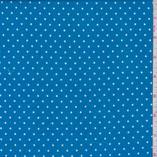 Dark Aqua-White Dot Print Cotton Fabric