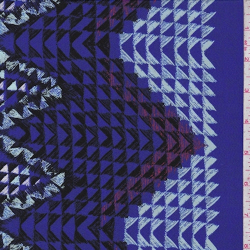 Cobalt/Black Diamond Zag Silk Crepe de Chine Fabric