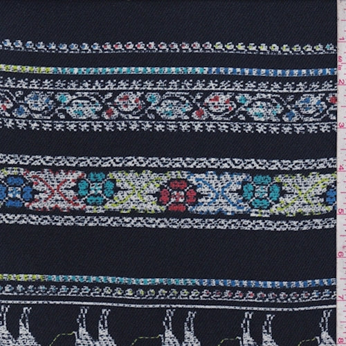 Slate Multi Camel Caravan Silk Crepe de Chine Fabric