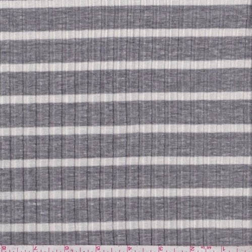 4 YD PC-Concrete/Ivory Stripe Poor Boy Rib Knit Fabric