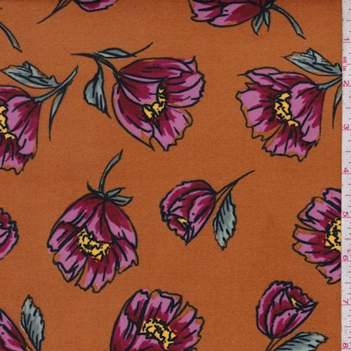 5 YD PC-Harvest/Fuchsia Fringe Floral Double Brushed Jersey Knit Fabric