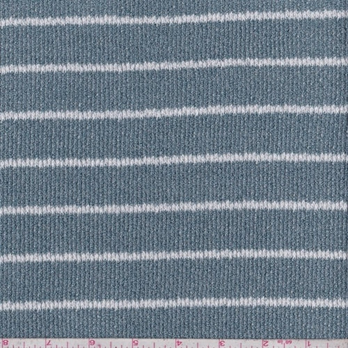 Slate Blue/White Stripe Pointelle Sweater Knit Fabric