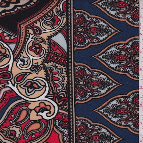 Black/Navy/Tan Medallion Techno Crepe Knit Fabric
