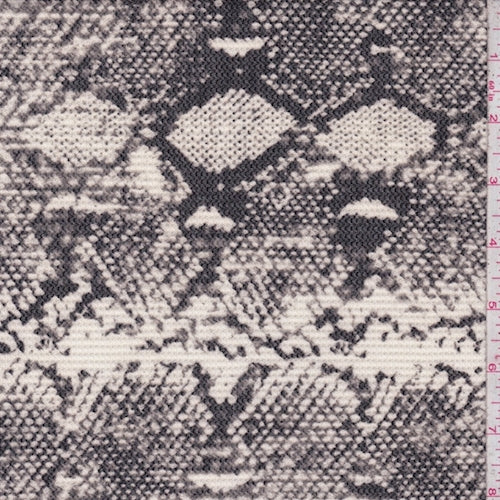 3 1/2 YD PC-Ecru/Charcoal Snakeskin Pique Knit Fabric