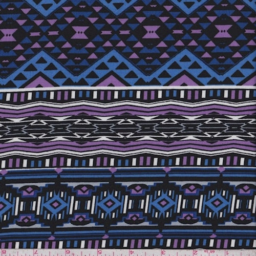 4 YD PC-Black/Cobalt/Lilac Southwest Stripe Rayon Challis Fabric
