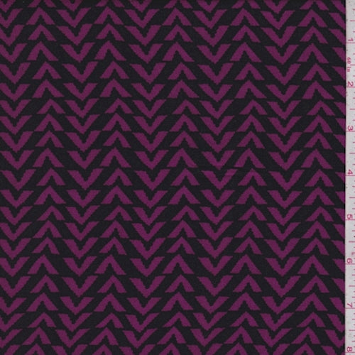 Black/Magenta Broken Chevron Rayon Challis Fabric