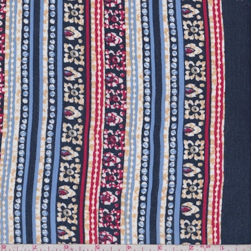 Navy/Red/Beige Deco Stripe Rayon Crinkle Fabric
