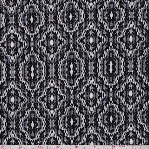 1 1/2 YD PC-Black/Pewter Diamond Medallion Chevron Techno Crepe Knit Fabric