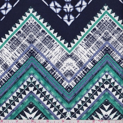 4 5/8 YD PC-Navy/Jade/White Tribal Chevron Rayon Challis Fabric