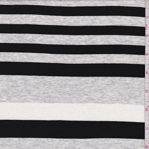 2 3/8 YD PC-Light Grey/Black/White Stripe Rayon Jersey Knit Fabric