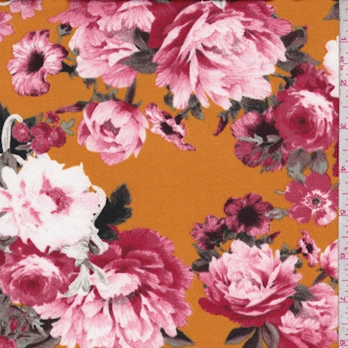 ITY Pumpkin/Brick Rose Jersey Knit Fabric