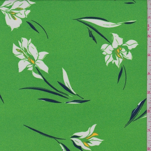 Grass Green Modern Floral Double Brushed Jersey Knit Fabric