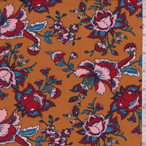 4 YD PC-Harvest Multi Stylized Small Floral Double Brushed Jersey Knit Fabric