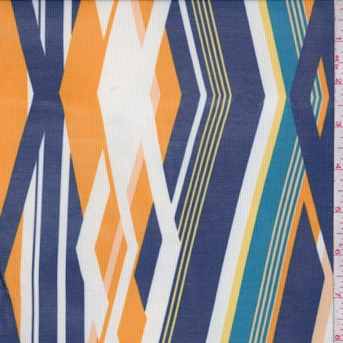 Navy/Orange Multi Stripe Diamond Power Mesh Fabric