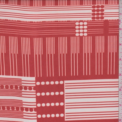 Red/White Linear Dot Block Power Mesh Fabric