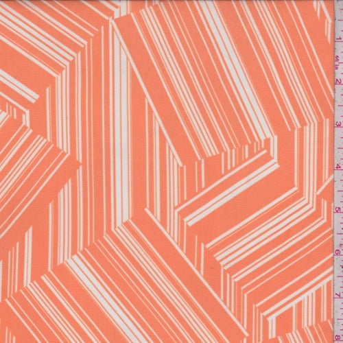 Tangerine/White Tossed Patchwork Power Mesh Fabric