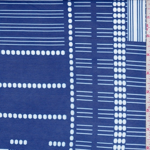 Ocean Blue/White Linear Dot Block Power Mesh Fabric