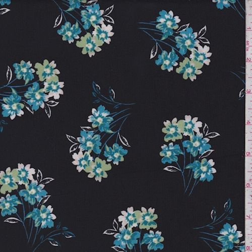 2 3/8 YD PC-Black/Aqua/White Deco Matte Jersey Knit Fabric