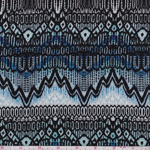 3 YD PC-Sky/Black/Cobalt Tribal Wave Crinkled Crepe Fabric