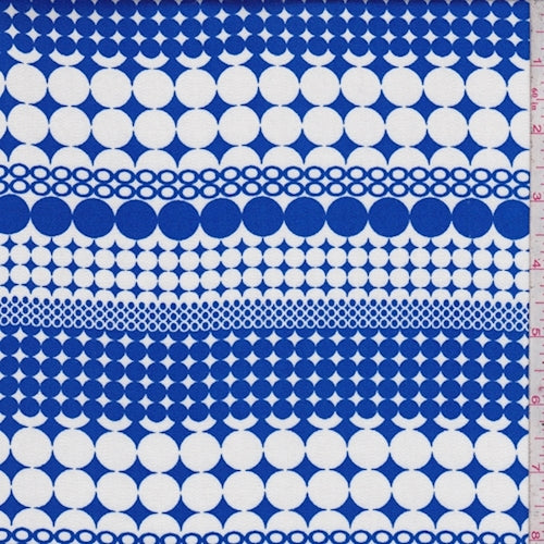 1 3/4 YD PC-Royal/White Circle Stripe Rayon Challis Fabric