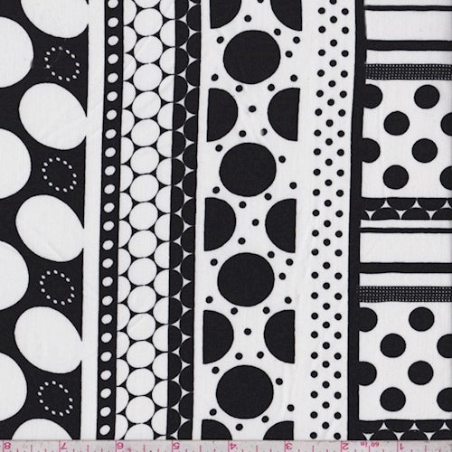 White/Black Polka Dot Stripe Rayon Challis Fabric