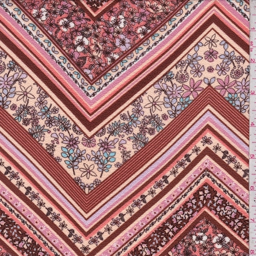 4 5/8 YD PC-Coral/Nutmeg Multi Deco Chevron Pebble Crepe Fabric