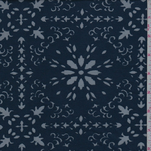 2 YD PC-Dark Blue Floral Tile Burnout Jersey Knit Fabric