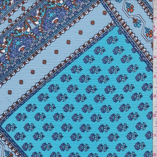 2 3/4 YD PC-Periwinkle/Turquoise Multi Deco Tile Pebble Crepe Fabric