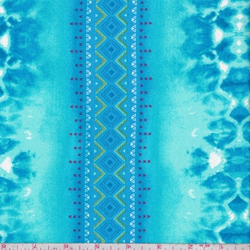 4 YD PC-Aqua/Turquoise Batik/Tribal Stripe Challis Fabric