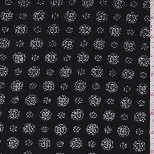 Black/White Circle Medallion Rayon Crinkle Fabric