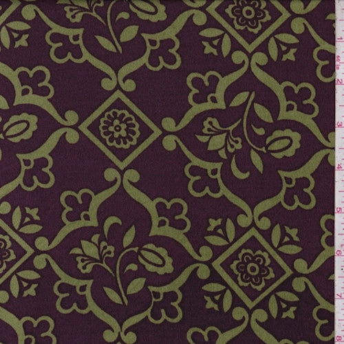 1 3/8 YD PC-Purple/Avocado Baroque Matte Jersey Knit Fabric