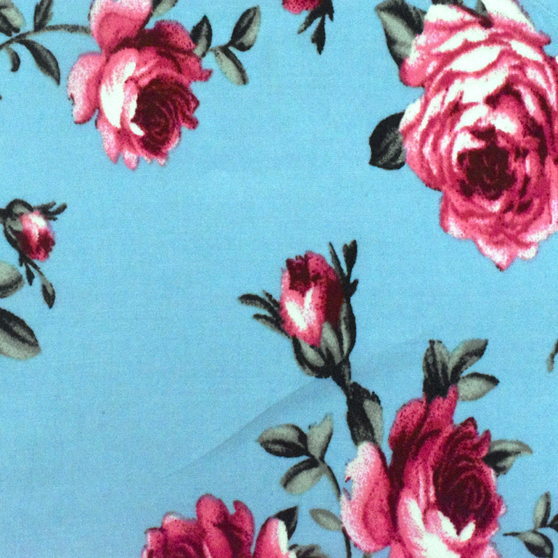 Sky Teal-Multi Floral Printed Challis Fabric