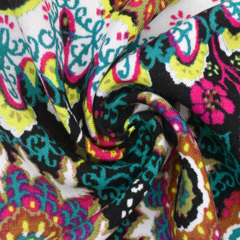 4 YD PC-Black-Lime-Multi Kaleidoscope Floral Printed Woven Fabric
