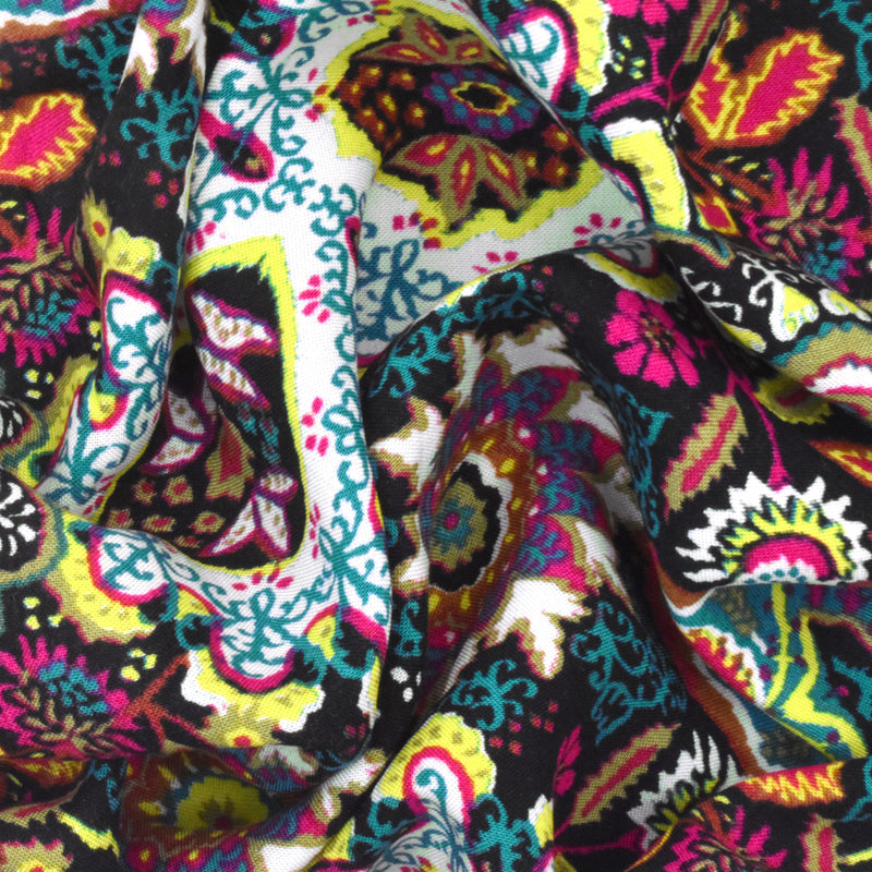 4 YD PC-Black-Lime-Multi Kaleidoscope Floral Printed Woven Fabric