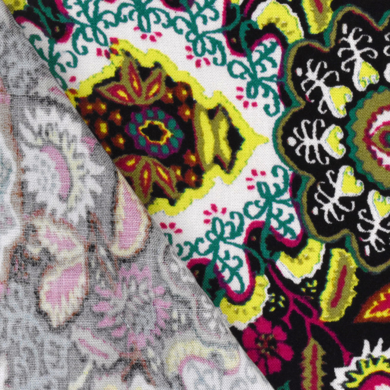 4 YD PC-Black-Lime-Multi Kaleidoscope Floral Printed Woven Fabric