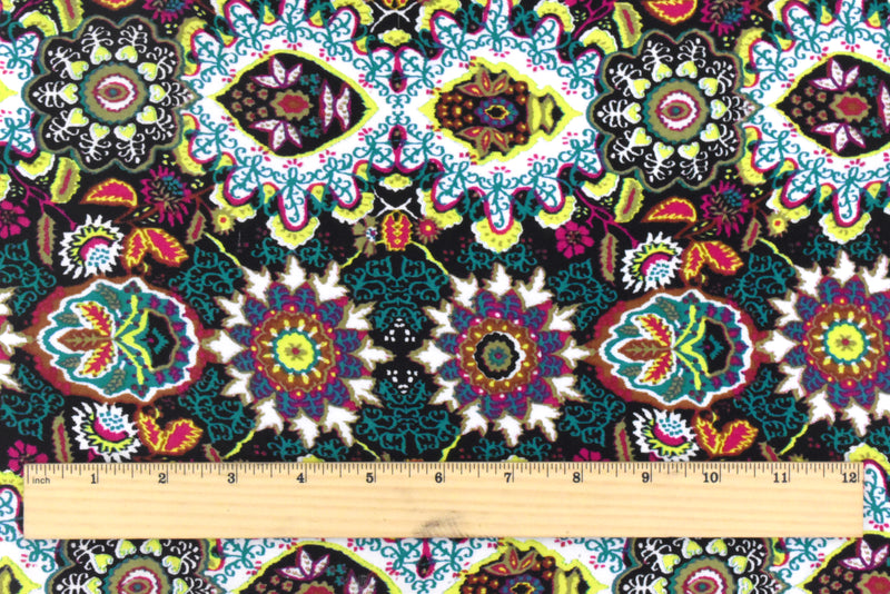 4 YD PC-Black-Lime-Multi Kaleidoscope Floral Printed Woven Fabric