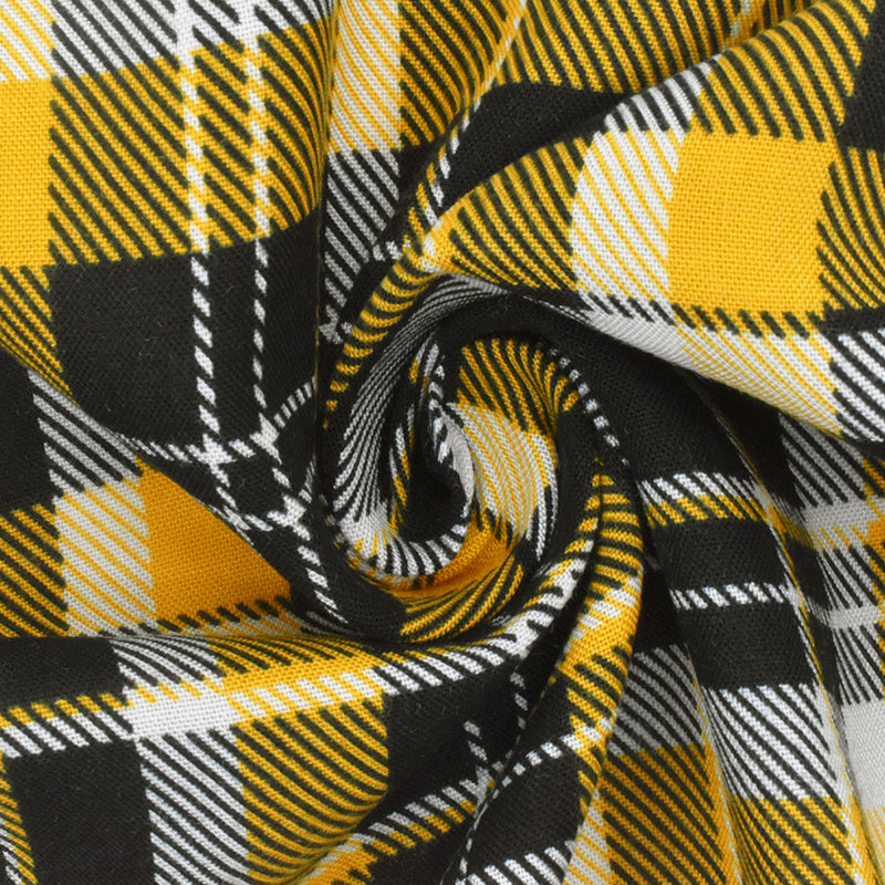 School Yellow-Black-Multi Plaid Printed Rayon Challis Fabric