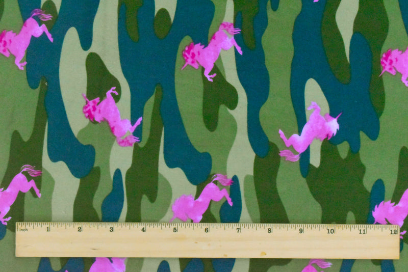 Green-Multi Unicorn Camo Printed Stretch Double Brushed Jersey Knit Fabric