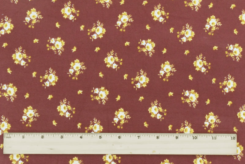 Brick Red-Multi Floral Printed Stretch Double Brushed Jersey Knit Fabric