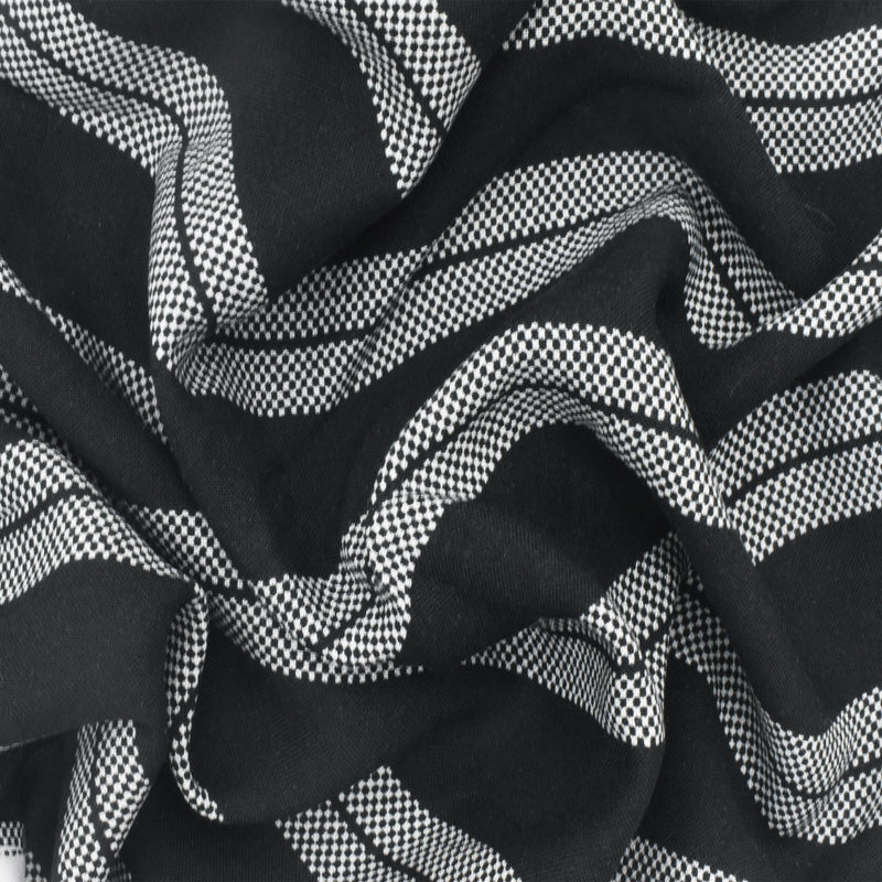 3 1/2 YD PC-Basic Black-White Stripe Mini Check Printed Challis Woven Fabric