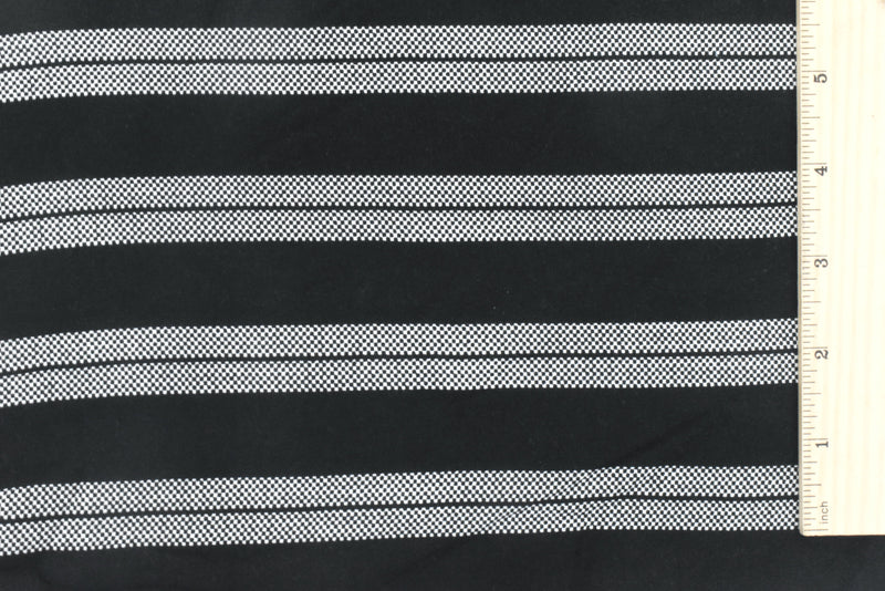 3 1/2 YD PC-Basic Black-White Stripe Mini Check Printed Challis Woven Fabric