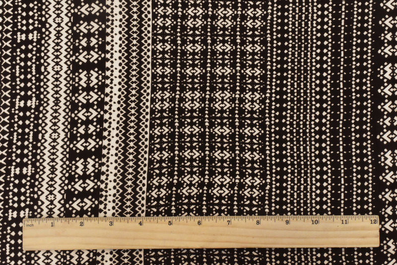 5 YD PC-Deep Burnt Brown-Beige Aztec Printed Challis Woven Fabric