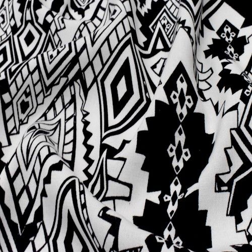 2 YD PC-Black/White Tribal Printed Cotton Shirting Woven Fabric