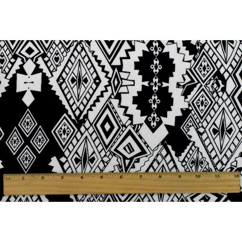 2 YD PC-Black/White Tribal Printed Cotton Shirting Woven Fabric