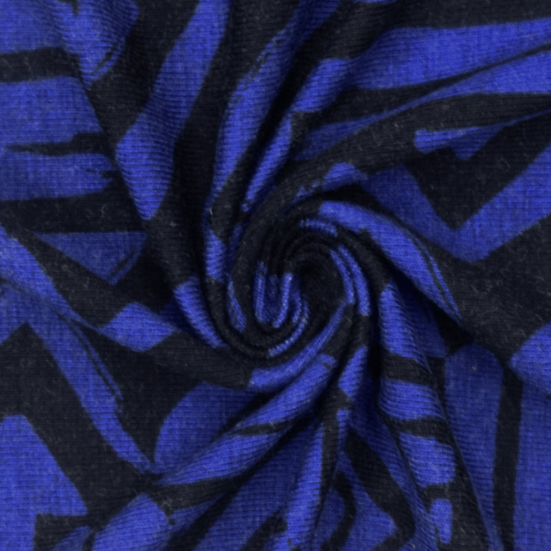 Dark Ink Blue-Basic Black Aztec Printed Stretch Jersey Knit Fabric