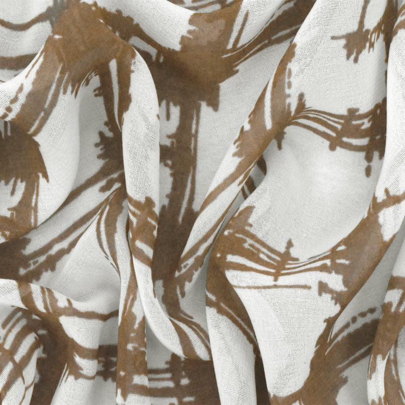 5 YD PC-Ivory-Wood Brown Abstract Check Printed Poly Chiffon Woven Fabric