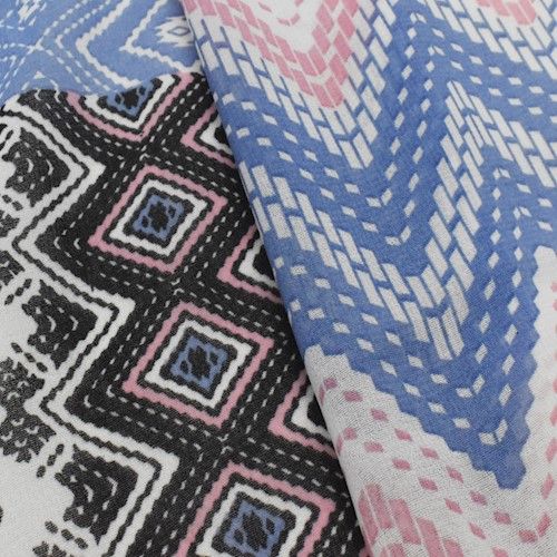 Black/Pink/Multi Chevron Patch Printed Chiffon Woven Fabric